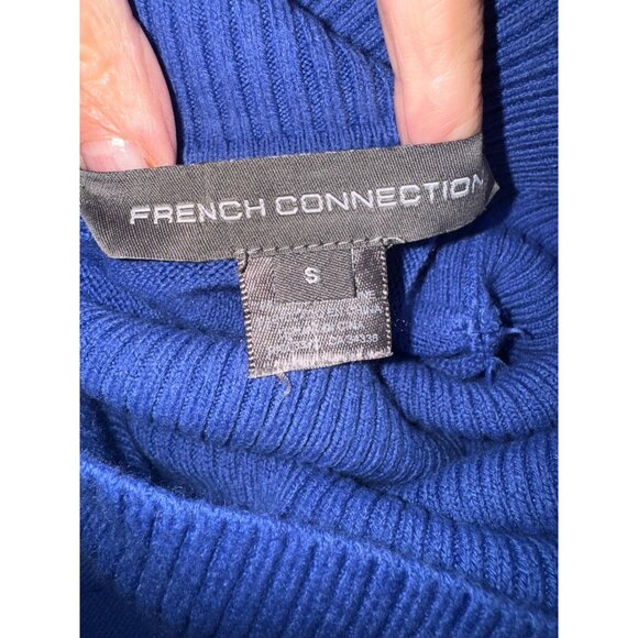 French Connection Cobalt Blue Cowlneck Slouch Long Split hem Sweater Cozy Casual - Picture 5 of 8